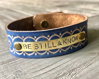 Customizable Leather Cuff Bracelet for Women or Men 3/4" wide//Your Word Bracelet//
