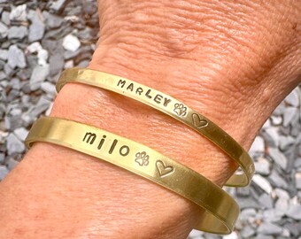 Pet Name Bracelet//Fur Baby Memorial Cuff//Stacking Bracelet//Customizable
