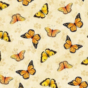 Sunflower Splendor HALF YARD Cream Butterfly Toss 83329-285 by Wilmington Prints 100% Cotton Quilting Fabric
