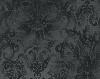 Black Damask Fabric Etsy