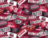 Alabama Crimson Tide License Plates NCAA Red Black AL-1210 by Sykel Enterprises 100 Cotton Fabric Yardage