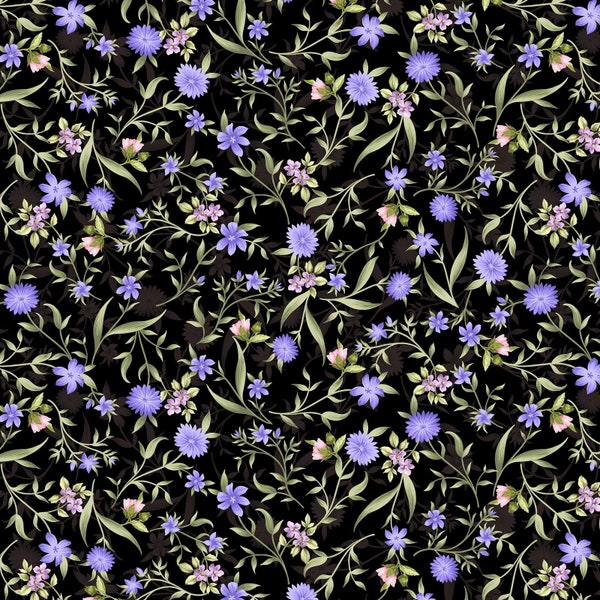 Spring Breeze Meadow Black 9890-12 by Kanvas Studio 100% Cotton Quilting Fabric Yardage