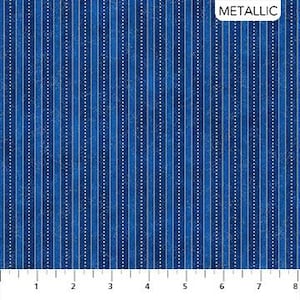 Shimmer Frost Stripe HALF YARD Blue/Silver Metallic 24199m-44 by Northcott 100% Cotton Quilting Fabric