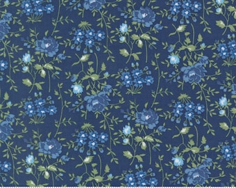 Blueprint Bloomsbury Floral HALF YARD Navy Blue 55333-16 Moda 100% Cotton Fabric - cut continuous