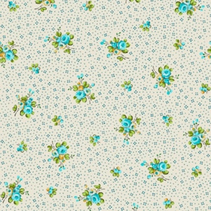 Floral Cache Rose and Dots HALF YARD Turquoise 28888-Q by QT Fabrics 100% Cotton Fabric