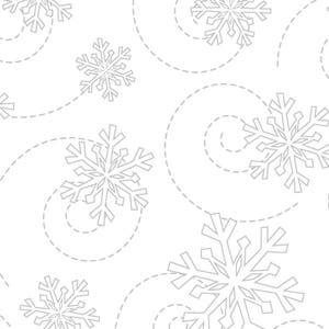 May include: A seamless pattern featuring gray snowflakes on a white background. The snowflakes are outlined in gray and have a delicate, intricate design. The background is a solid white.