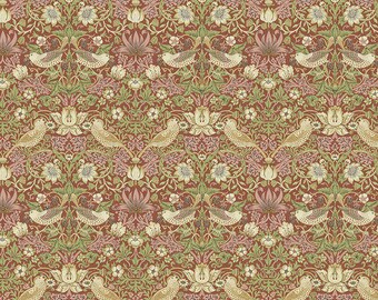 Thameside Mini Strawberry Thief - Brick WM002.BRICK by The Original Morris & Co / FreeSpirit 100% Cotton Fabric Yardage