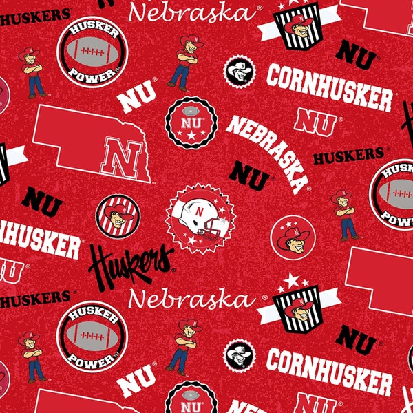 Nebraska Cornhuskers Home State NCAA Red/Black NE-1208 by Sykel Enterprises 100% Cotton Fabric Yardage