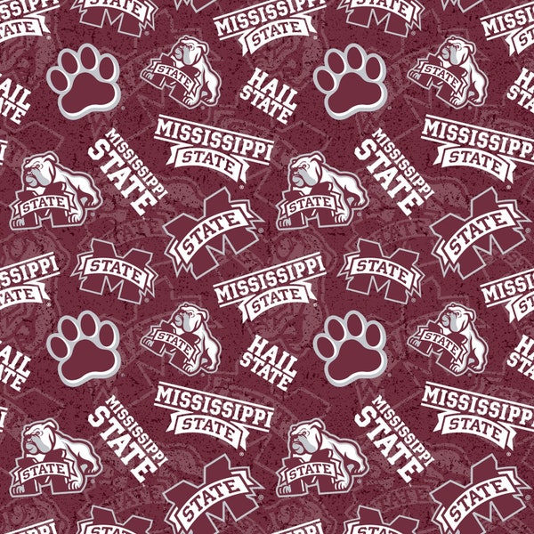Mississippi State Tone on Tone NCAA Burgundy/Gray MSST-1178 by Sykel Enterprises 100% Cotton Fabric