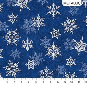 Shimmer Frost Large Snowflakes HALF YARD Blue/Silver Metallic 24195M-46 by Northcott 100% Cotton Quilting Fabric