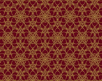 SALE Fabric A Festive Medley Golden Medallion Berry Red 13183M-22 by Benartex 100% Cotton Quilting Fabric Yardage