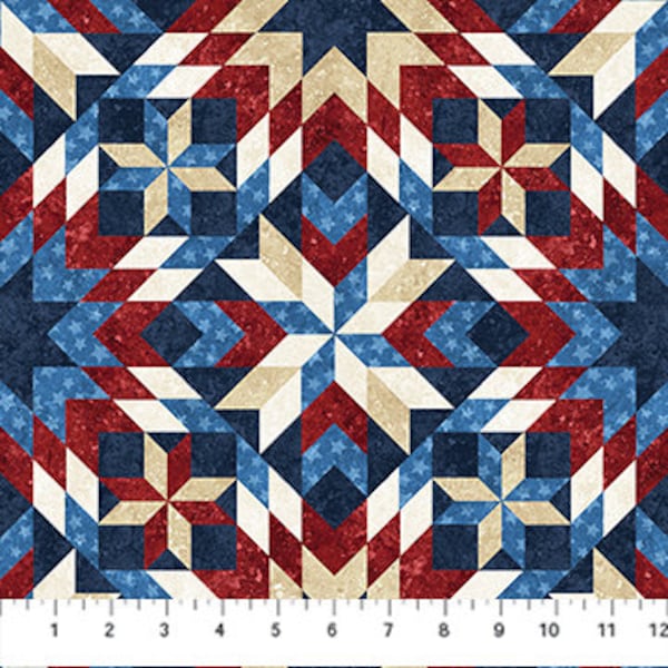 Stars & Stripes 11 Quilt Blocks Red/White/Blue 25338-49 by Northcott 100% Cotton Quilting Fabric Yardage