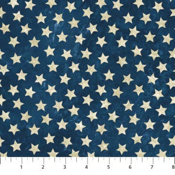 Bolt End - Stars & Stripes - Stars Blue/Beige 39101-49 by Northcott 100% Cotton Quilting Fabric Yardage