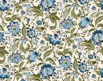 Jacobean Floral HALF YARD Ecru / Multi 8401-40 by Studio E Fabrics 100% Cotton Fabric
