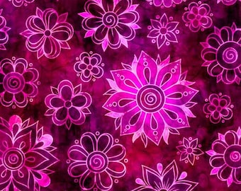 Bohemian Dreams Flower Toss Violet 29019-V by QT Fabrics 100% Cotton Fabric Yardage