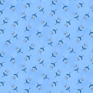 Blooming Blue Tulip Toss HALF YARD Medium Blue 27693-460 by Wilmington Prints 100% Cotton Fabric