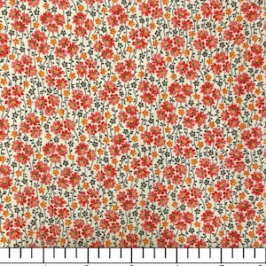 Floral Cache Floral & Stems HALF YARD Cream/Orange 28887-R by QT Fabrics 100% Cotton Fabric - cut continuous