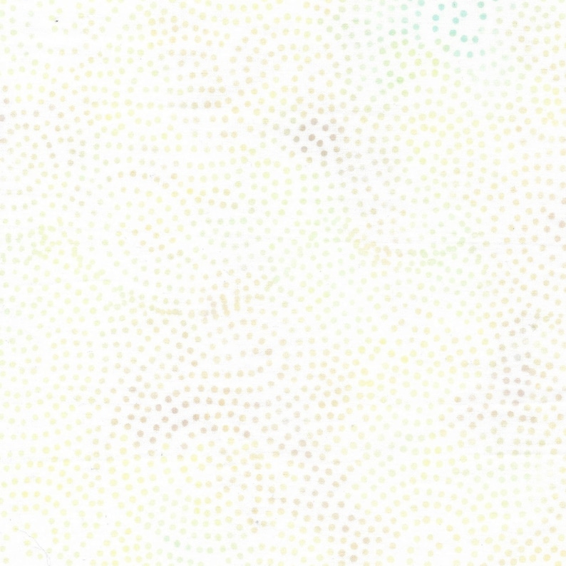 May include: Off-white fabric with a pattern of small, evenly spaced dots. The dots vary in color, including pale yellow, light brown, and a hint of blue. The overall effect is a subtle, textured design.