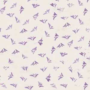 May include: A seamless pattern of purple stylized flowers on a white background.
