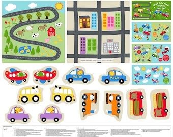 Things That Go Play Mat and Book Panel 8184P-01 by Studio E 100% Cotton Fabric Panel Soft Book
