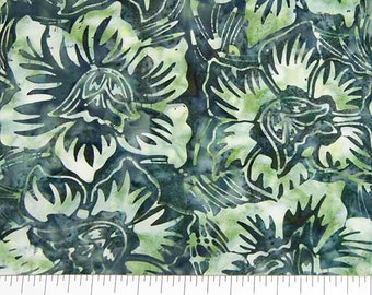 BOLT END - Mary Flowers - Teal Green 80073-64 by Banyan Batiks 100% Cotton Batik Fabric