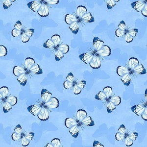 Blooming Blue Butterfly Toss HALF YARD Medium Blue 27691-444 by Wilmington Prints 100% Cotton Fabric