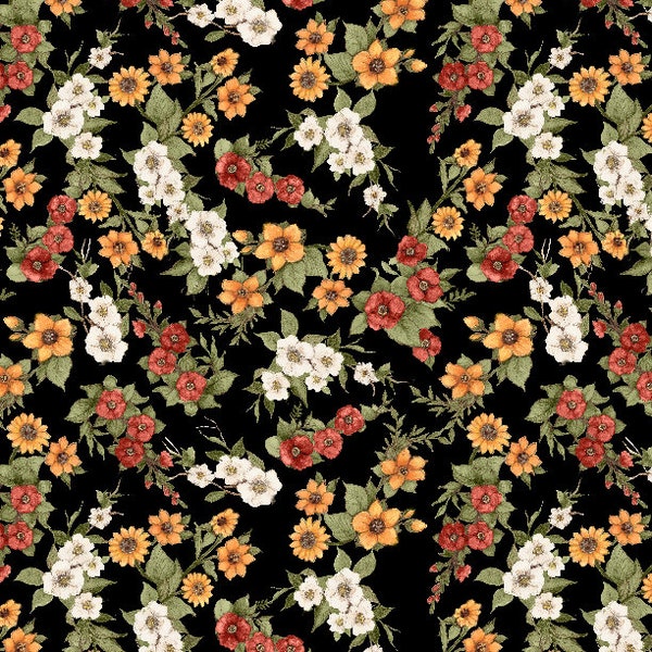 Garden Gate Roosters Floral Black/Multi 39814-913 by Wilmington Prints 100% Cotton Quilting Fabric Yardage