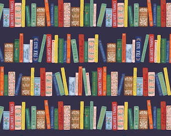 Book Club HALF YARD Navy 1103-NA2M Rifle Paper 100% Cotton Fabric - cut continuous
