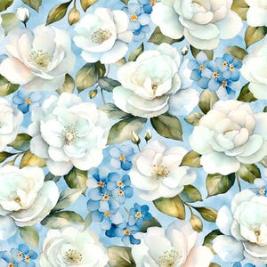 Blue Harmony Large Floral All Over Light Blue HALF YARD 33899-410 by Wilmington 100% Cotton Quilting Fabric