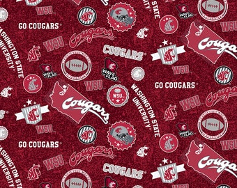 Washington State Cougars Home State NCAA WAST-1208 by Sykel Enterprises 100% Cotton Fabric **Almost Gone**