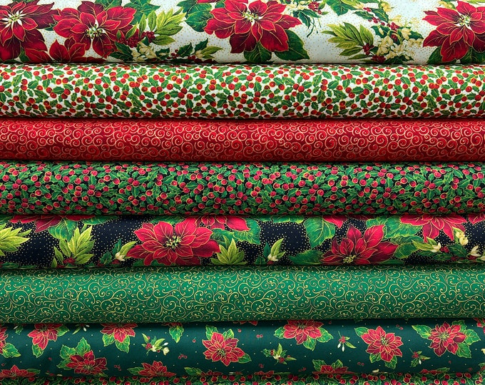 Lavish Poinsettias FABRIC BUNDLE 100 Cotton Quilt Shop Quality by QT