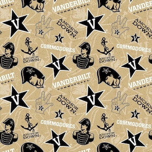 Vanderbilt Commodores Tone on Tone VAN-1178 ncaa by Sykel Enterprises 100% Cotton Fabric by the HALF YARD