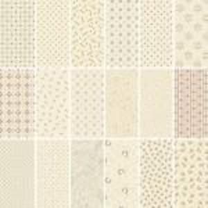 May include: A collection of fabric swatches in various patterns. The swatches feature cream and beige backgrounds with repeating designs in shades of brown and tan. Patterns include dots, floral, and geometric shapes.