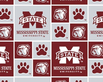 Mississippi State Bulldogs Boxes Burgundy/Gray MSST-020 by Sykel Enterprises 100% Cotton Fabric Yardage
