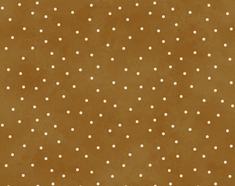 May include: A seamless pattern of white polka dots on a brown background.