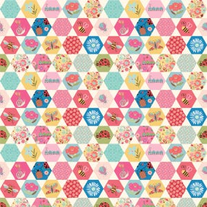Love Bug Hexi HALF YARD Multi BG25148 Poppie Cotton 100% Cotton Quilting Fabric - cut continuous