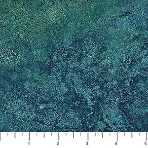 May include: A textured teal and green fabric with a mottled, distressed look. The fabric has a subtle sheen and a slightly rough texture.
