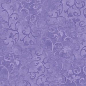 May include: A seamless pattern featuring a textured, muted purple background with a repeating design of stylized floral vines and leaves in a darker shade of purple. The design has a vintage, slightly distressed appearance.