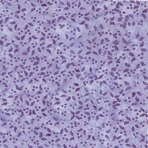 May include: Purple fabric with a repeating pattern of small dots and stylized leaves.