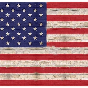 May include: American flag design with a distressed, rustic appearance. The flag features a blue field with white stars and red and white stripes. The design is printed on a wood-like surface.