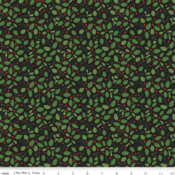 Magic of Christmas Holly Black C13643-BLACK by Riley Blake Designs 100% Cotton Fabric Yardage