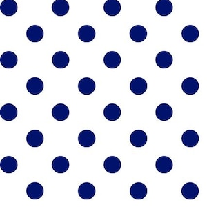 May include: A repeating pattern of navy blue polka dots on a white background. The evenly spaced circles create a classic and simple design. This pattern is suitable for various applications, including fabric and wallpaper.