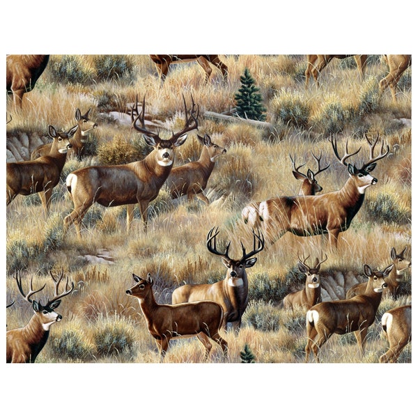 Mule Deer in Sage Gold 7201-GOL by Elizabeth's Studio 100% Cotton Quilting Fabric Yardage