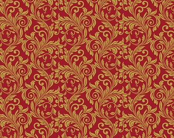 SALE Fabric Festive Scroll Crimson / Gold 6872M-23 by Benartex 100% Cotton Quilting Fabric Yardage