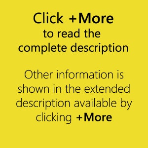 Pode incluir: Texto em um fundo amarelo que diz "Clique em + Mais para ler a descri&ccedil;&atilde;o completa. Outras informa&ccedil;&otilde;es s&atilde;o mostradas na descri&ccedil;&atilde;o estendida dispon&iacute;vel clicando em + Mais."