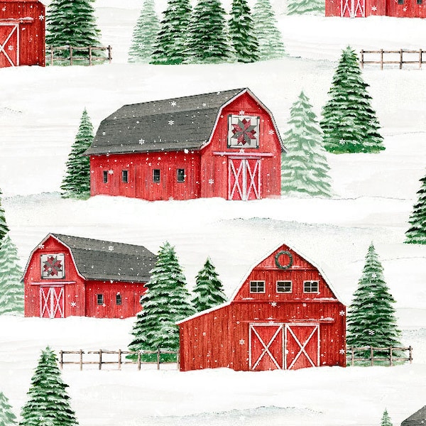 Scenic HALF YARD Winter Barns 20053-173 by Wilmington Prints 100% Cotton Quilting Fabric