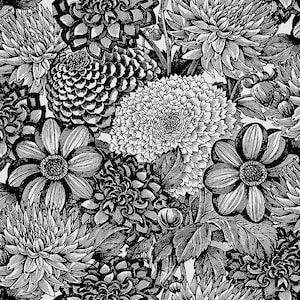 108in Wide Floral Toile HALF YARD Black & White 2121-901 Wilmington Prints 100% Cotton Quilting Fabric Yardage