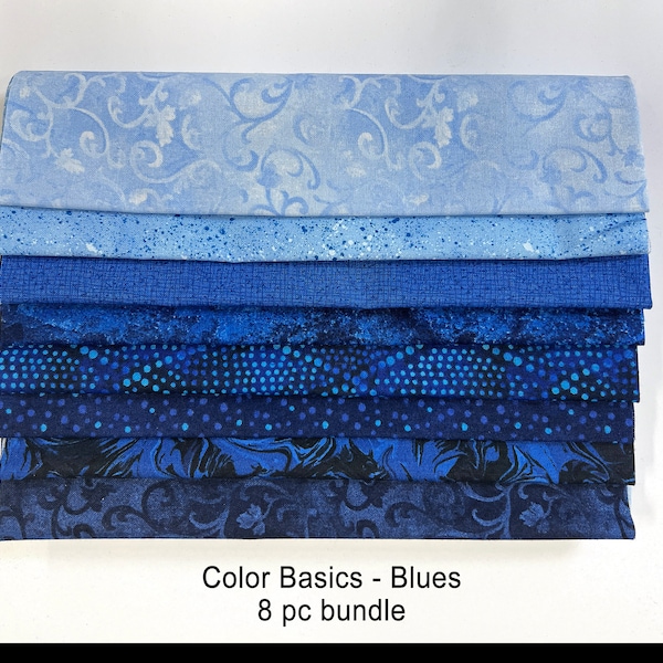 Color Basics BLUES - 8 piece FABRIC BUNDLE - 100% Cotton Quilt Shop Quality - Ready to Ship