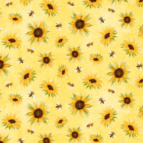 Autumn Sun Yellow Sunflower & Bee Toss 32087-552 by Wilmington Prints 100% Cotton Quilting Fabric Yardage