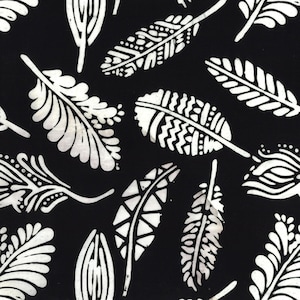 Bali Sandy Isle Feather Black/White Batik HALF YARD Benartex 9252-91 100% Cotton Batik Quilting Fabric